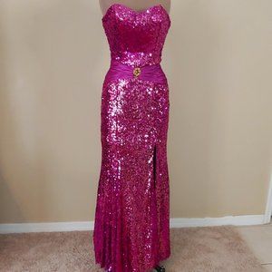 Glamorous Strapless Fuchsia Sequin Gown